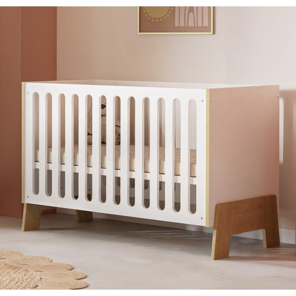 Elsie 60x120cm Cot Bed- Matt White & Hamilton Oak - FurniComp