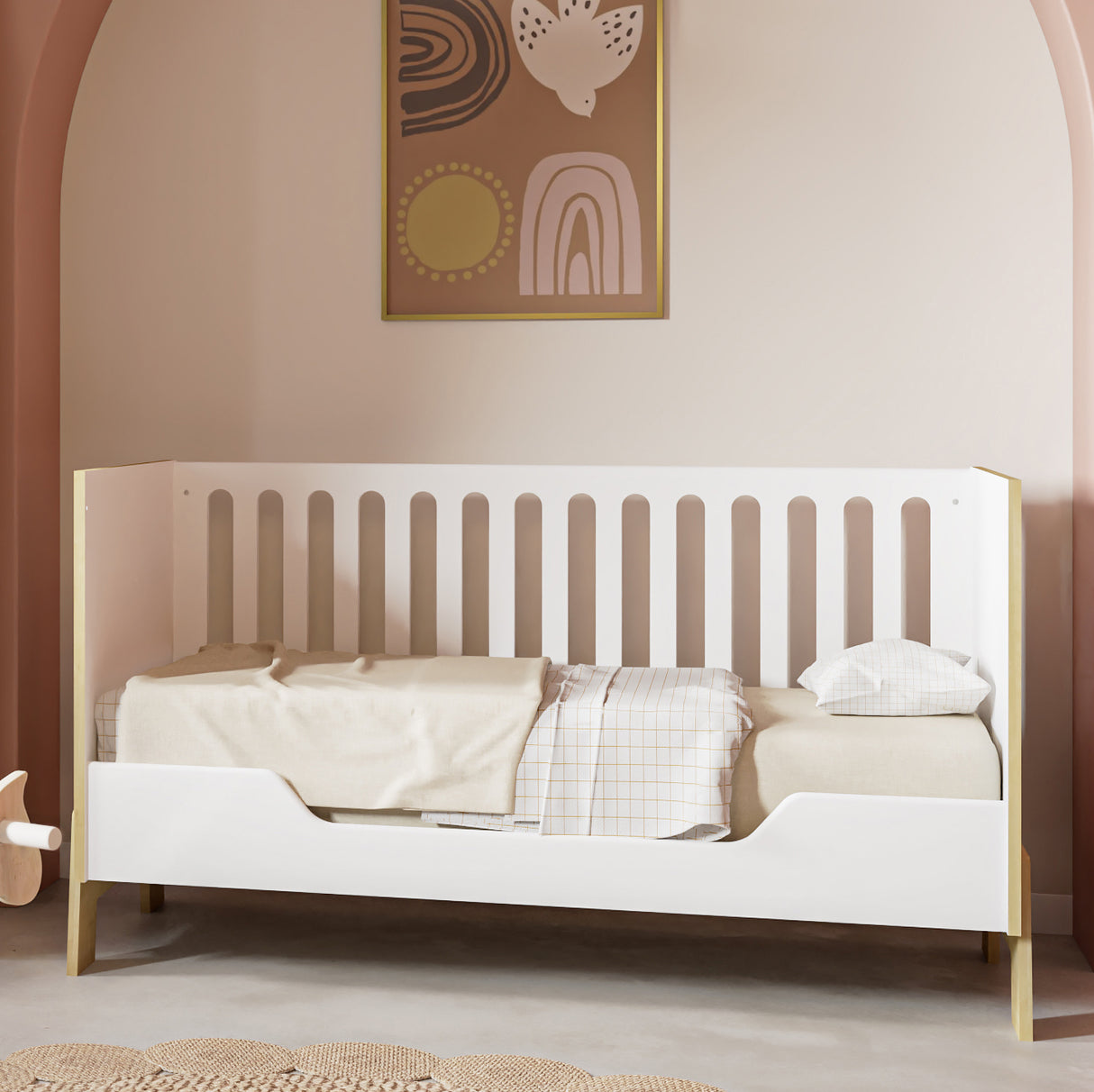 Elsie 70x140cm Convertible Cot Bed - Matt White & Hamilton Oak - FurniComp