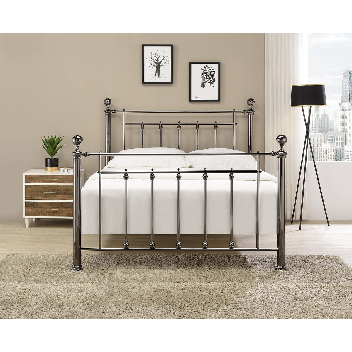 Erin Black Chrome with Crystal Finials Metal Bed Frame – FurniComp