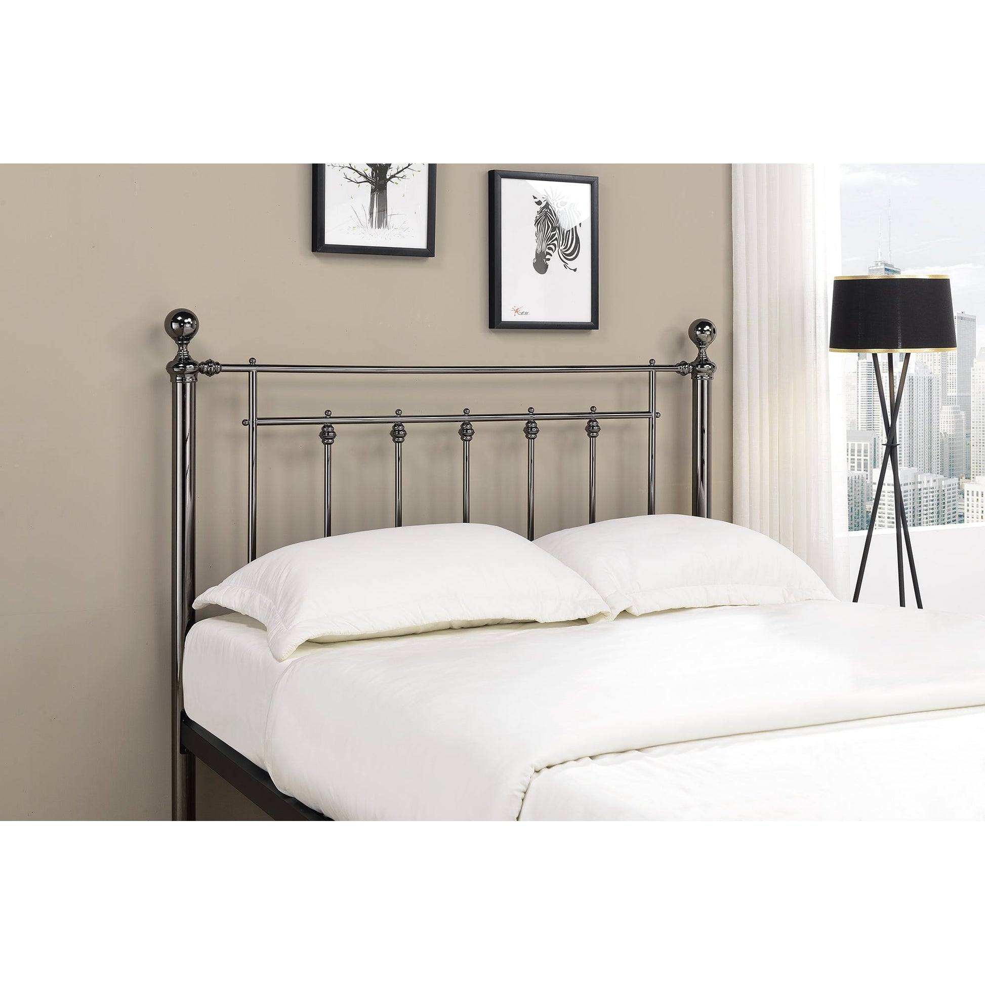 Erin Black Chrome with Crystal Finials Metal Bed Frame - FurniComp