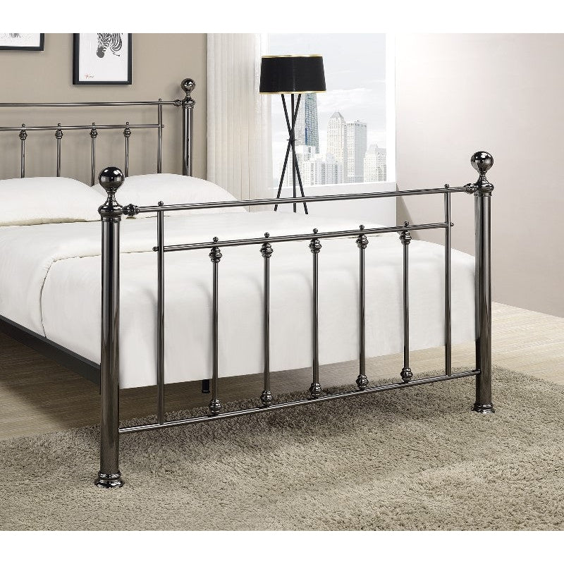 Erin Black Chrome with Crystal Finials Metal Bed Frame - FurniComp