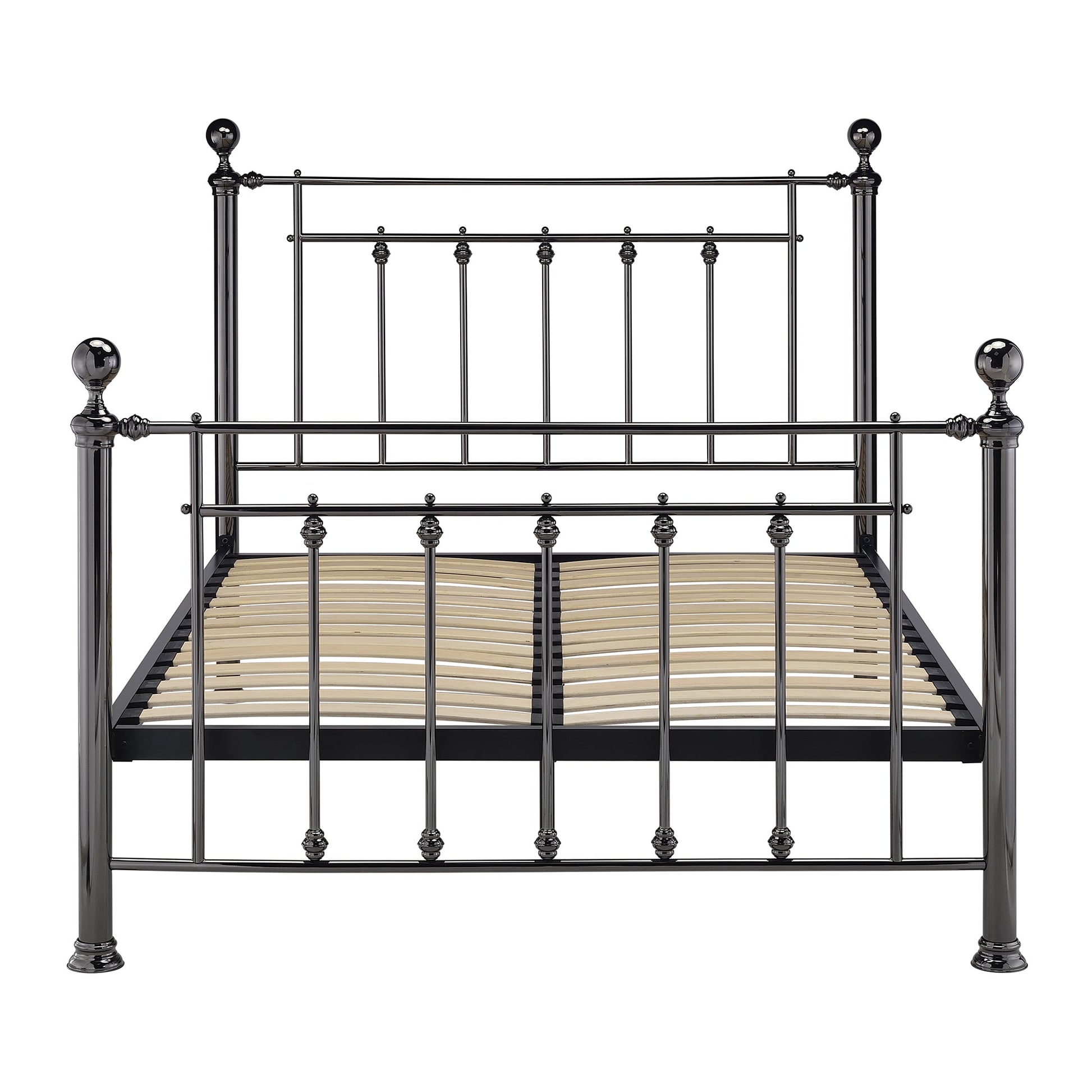 Erin Black Chrome with Crystal Finials Metal Bed Frame - FurniComp