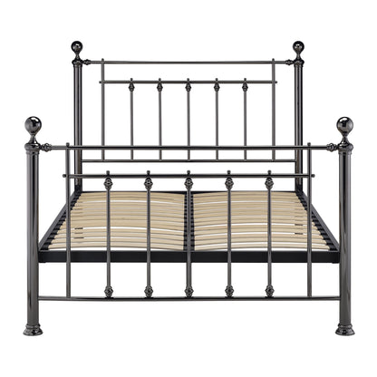 Erin Black Chrome with Crystal Finials Metal Bed Frame - FurniComp