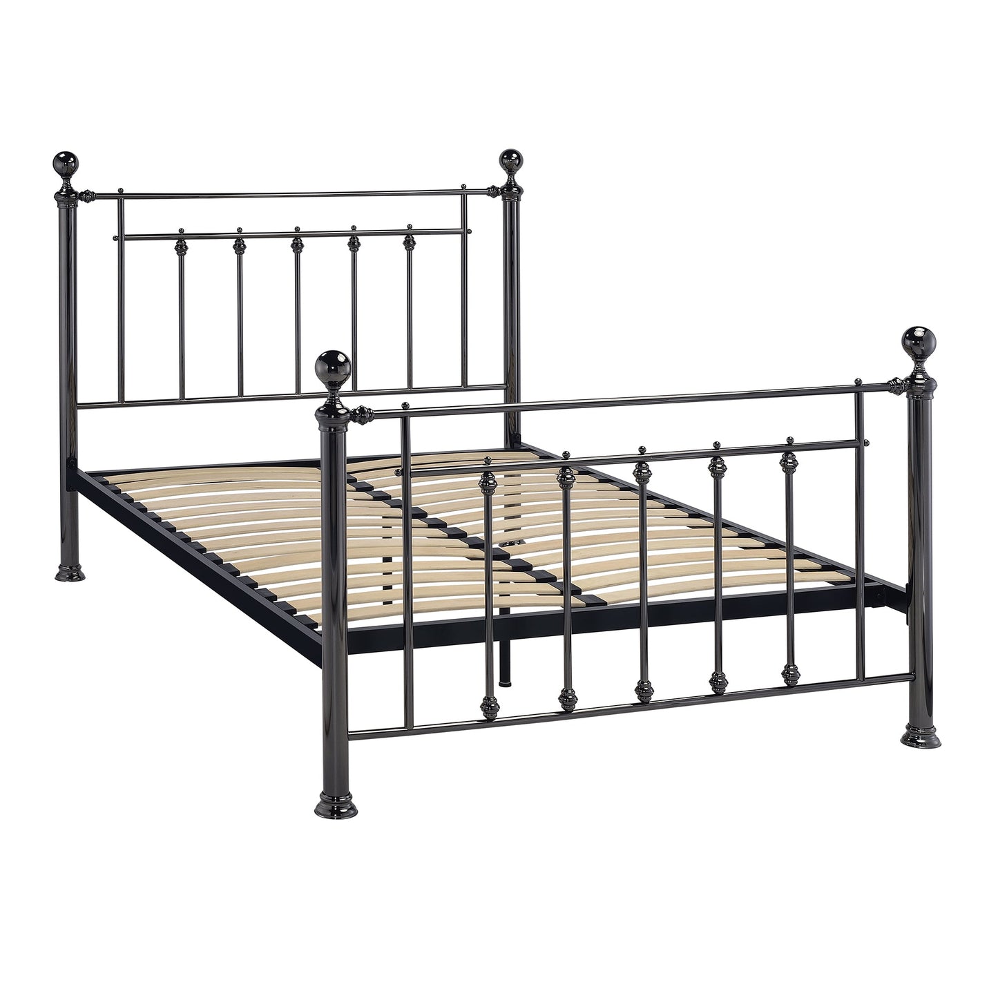 Erin Black Chrome with Crystal Finials Metal Bed Frame - FurniComp