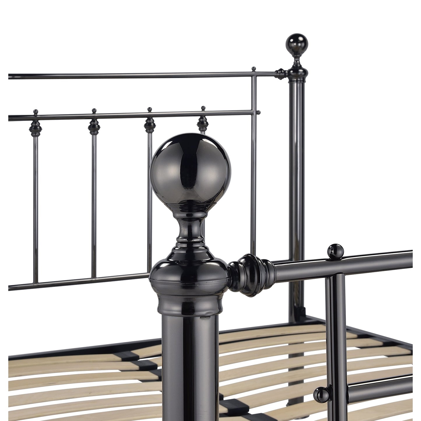 Erin Black Chrome with Crystal Finials Metal Bed Frame - FurniComp