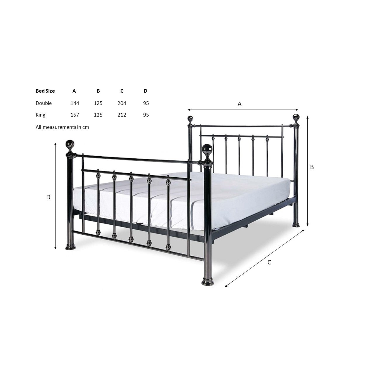 Erin Black Chrome with Crystal Finials Metal Bed Frame - FurniComp