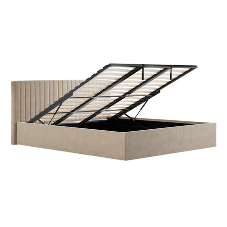 Essen Beige Velvet Ottoman Lift Up Storage Bed - FurniComp