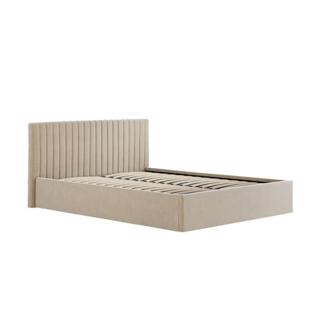 Essen Beige Velvet Ottoman Lift Up Storage Bed - FurniComp