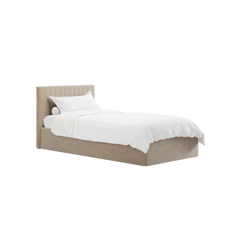Essen Beige Velvet Ottoman Lift Up Storage Bed - FurniComp
