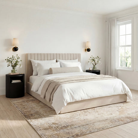 Essen Beige Velvet Ottoman Lift Up Storage Bed - FurniComp
