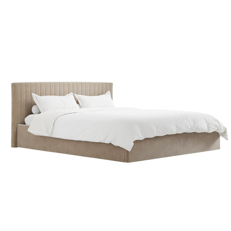 Essen Beige Velvet Ottoman Lift Up Storage Bed - FurniComp