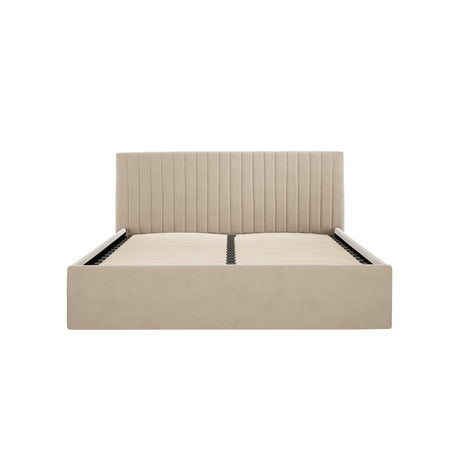 Essen Beige Velvet Ottoman Lift Up Storage Bed - FurniComp