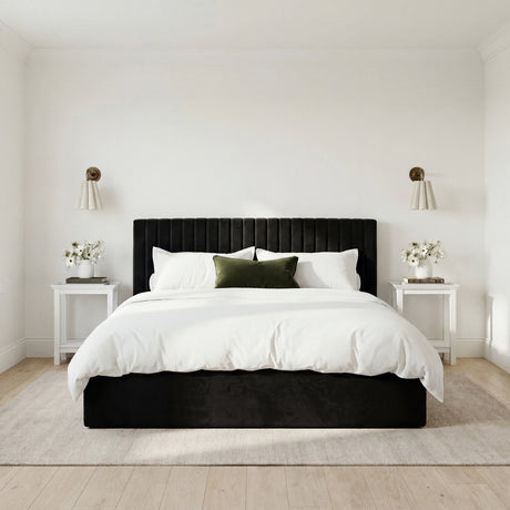 Essen Black Velvet Ottoman Lift Up Storage Bed - FurniComp
