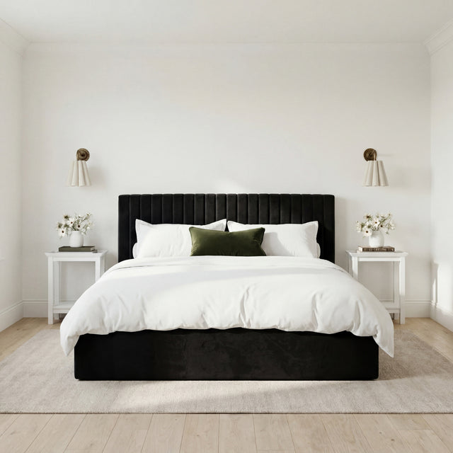 Essen Black Velvet Ottoman Lift Up Storage Bed - FurniComp