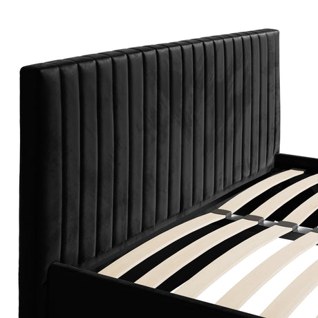 Essen Black Velvet Ottoman Lift Up Storage Bed - FurniComp