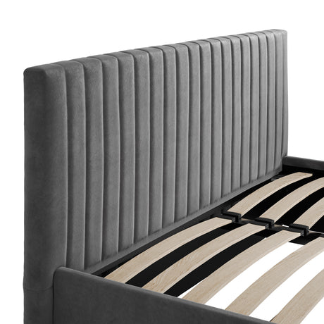 Essen Silver Velvet Ottoman Lift Up Storage Bed - FurniComp