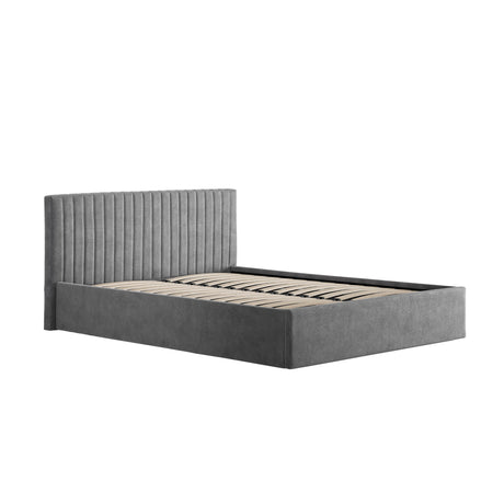 Essen Silver Velvet Ottoman Lift Up Storage Bed - FurniComp