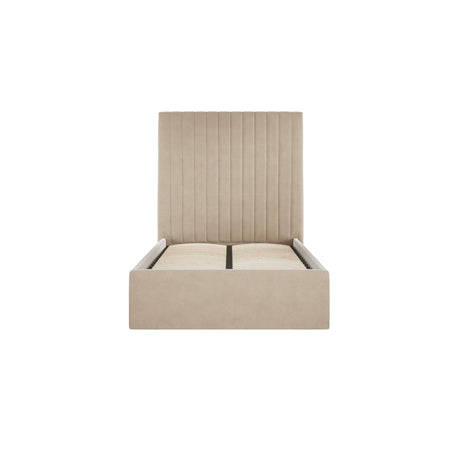 Essen Tall Beige Velvet Ottoman Lift Up Storage Bed - FurniComp
