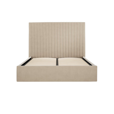 Essen Tall Beige Velvet Ottoman Lift Up Storage Bed - FurniComp