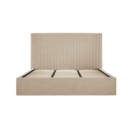 Essen Tall Beige Velvet Ottoman Lift Up Storage Bed - FurniComp