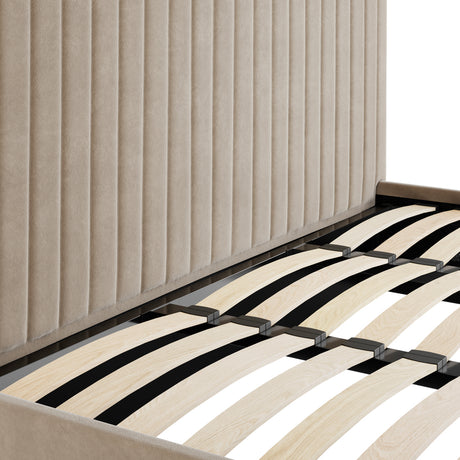 Essen Tall Beige Velvet Ottoman Lift Up Storage Bed - FurniComp