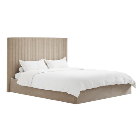 Essen Tall Beige Velvet Ottoman Lift Up Storage Bed - FurniComp