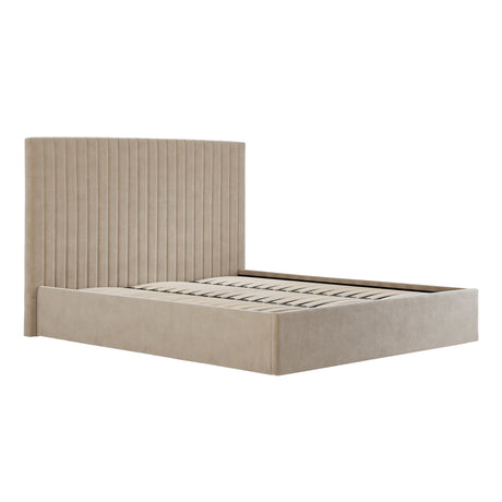 Essen Tall Beige Velvet Ottoman Lift Up Storage Bed - FurniComp