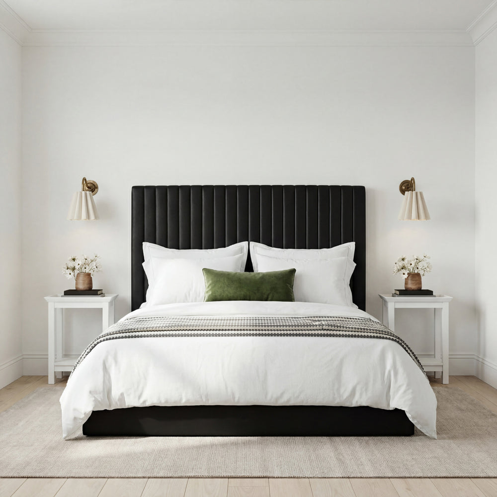 Essen Tall Black Velvet Ottoman Lift Up Storage Bed - FurniComp