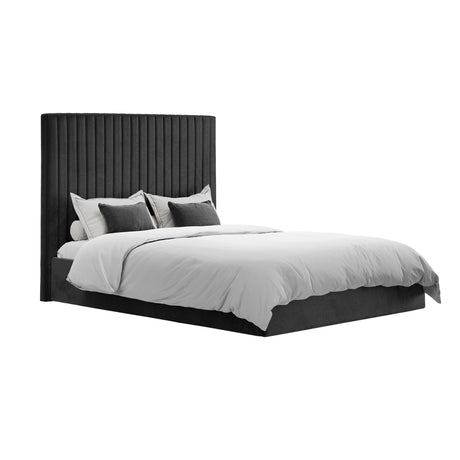 Essen Tall Black Velvet Ottoman Lift Up Storage Bed - FurniComp