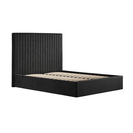 Essen Tall Black Velvet Ottoman Lift Up Storage Bed - FurniComp