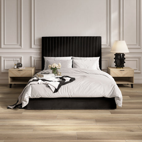 Essen Tall Black Velvet Ottoman Lift Up Storage Bed - FurniComp
