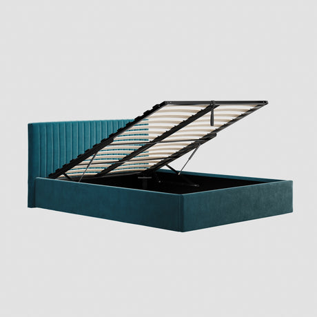 Essen Teal Velvet Ottoman Lift Up Storage Bed - FurniComp