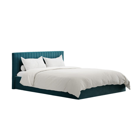 Essen Teal Velvet Ottoman Lift Up Storage Bed - FurniComp