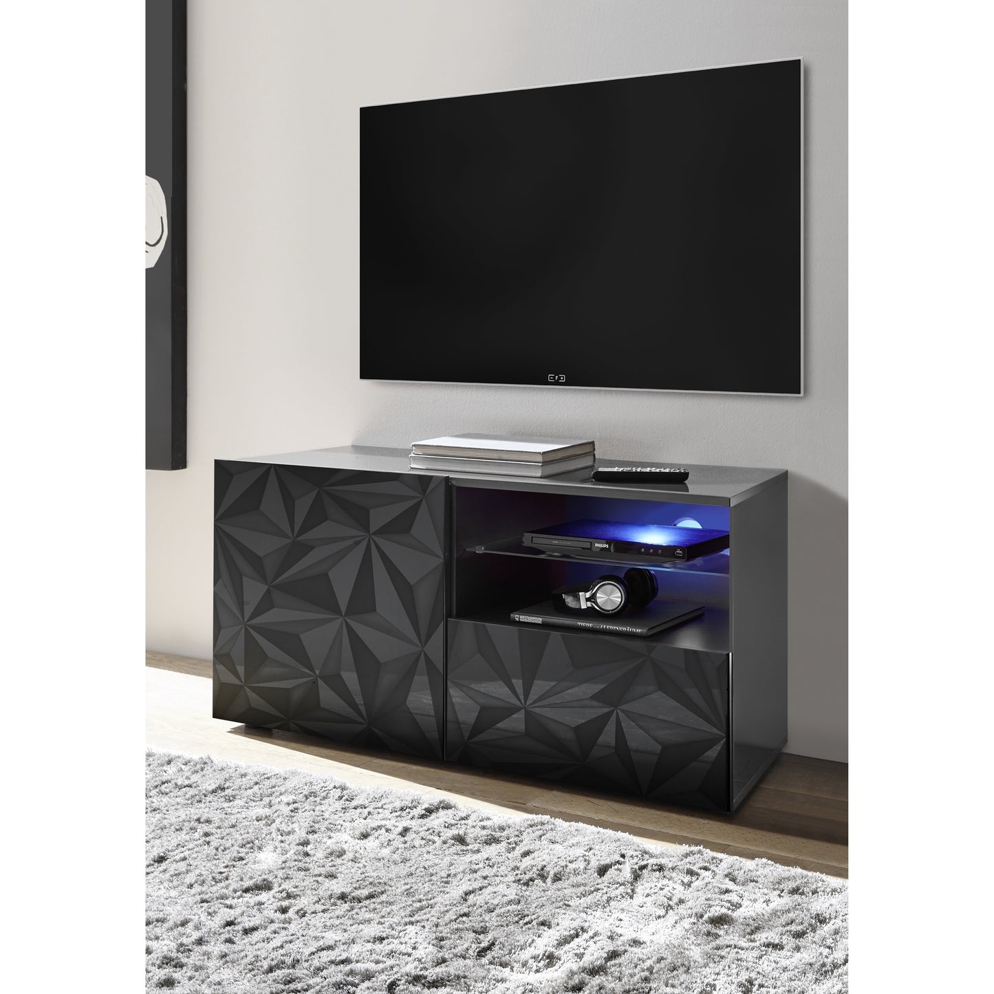 Evora 1 Door 1 Drawer Grey Gloss TV Stand - FurniComp