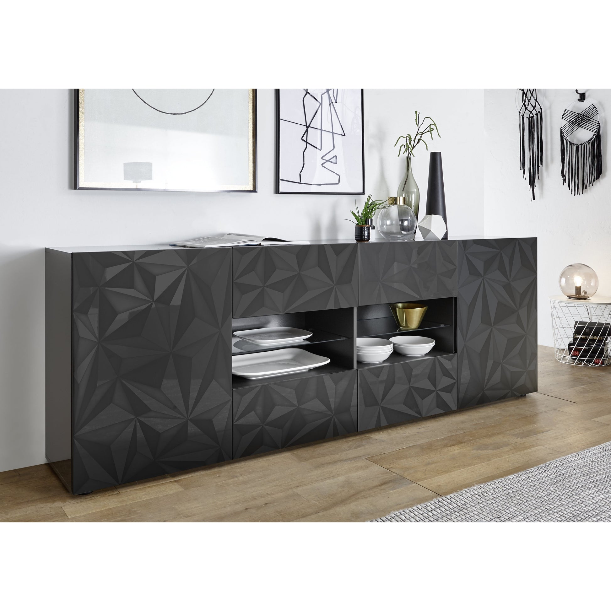 Evora 2 Door 4 Drawer Grey Gloss Sideboard - FurniComp