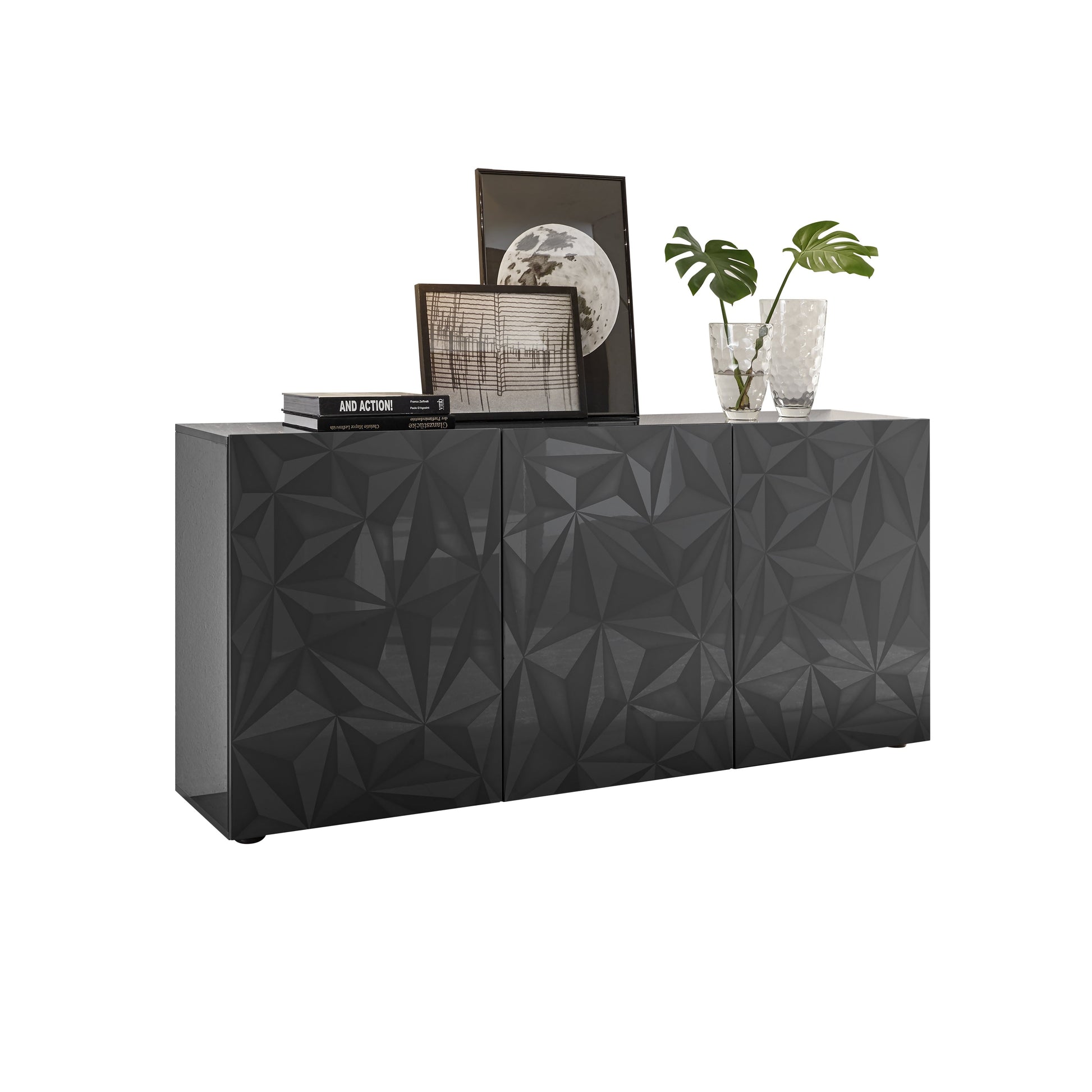 Evora 3 Door Grey Gloss Sideboard - FurniComp