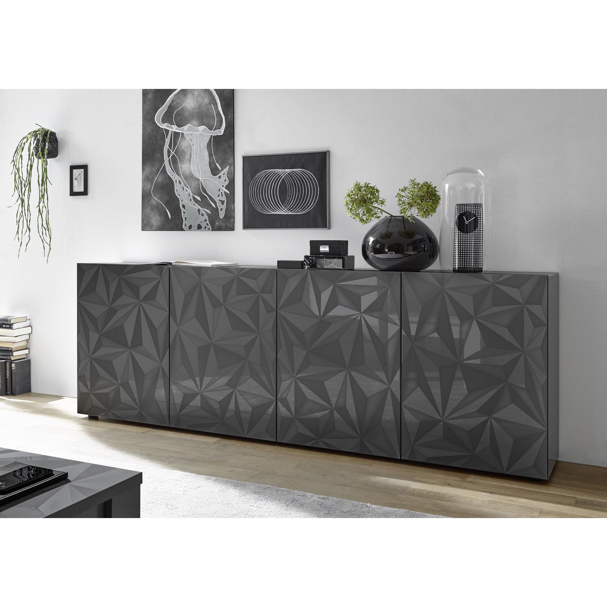 Evora 4 Door Grey Gloss Sideboard - FurniComp