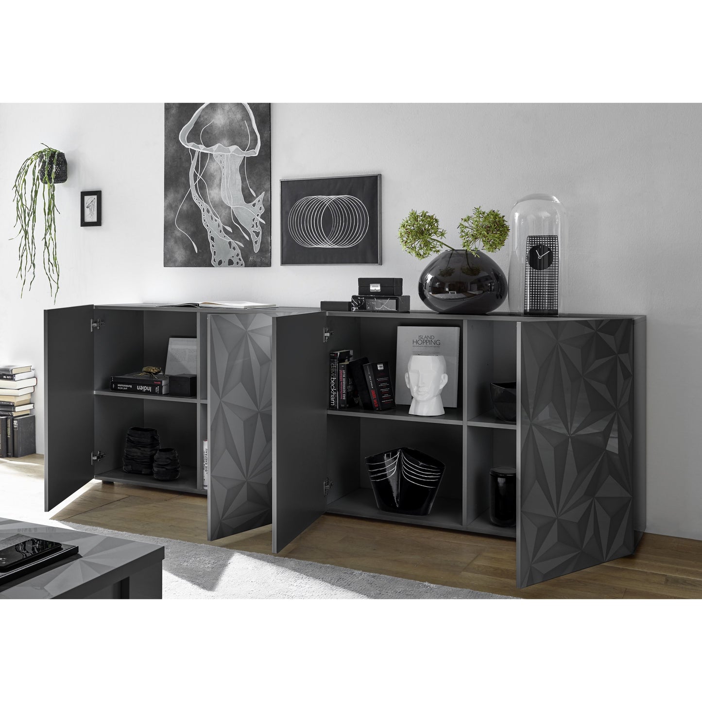 Evora 4 Door Grey Gloss Sideboard - FurniComp