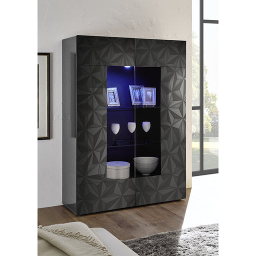 Evora 2 Door Grey Gloss Glass Display Cabinet - FurniComp