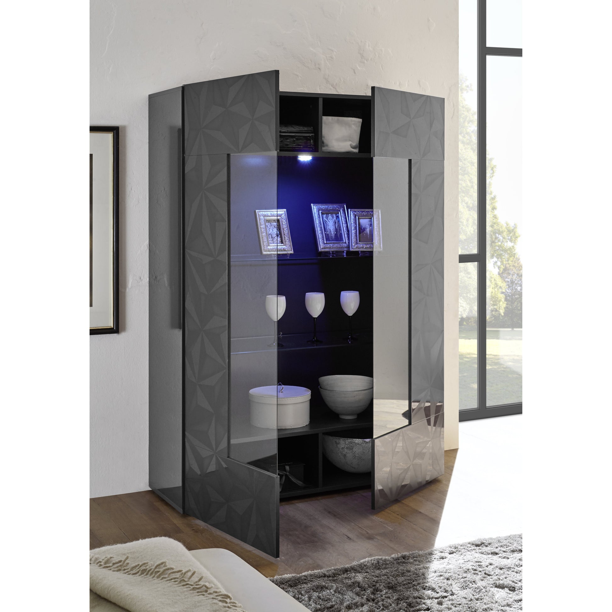 Evora 2 Door Grey Gloss Glass Display Cabinet - FurniComp