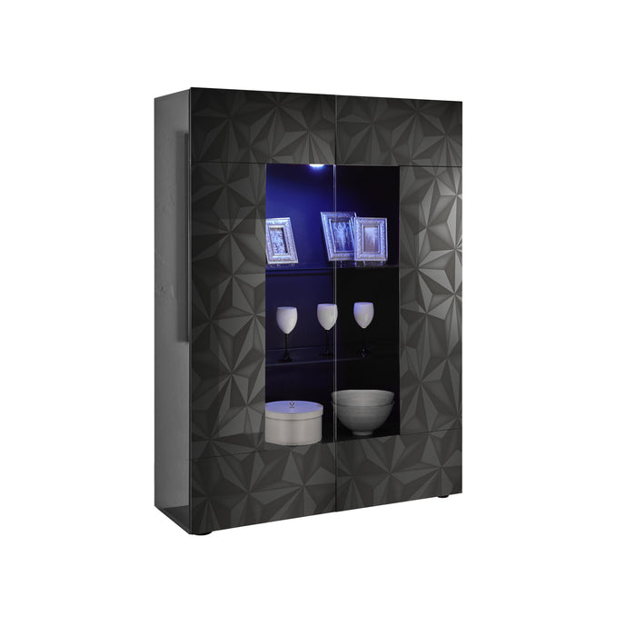 Evora 2 Door Grey Gloss Glass Display Cabinet - FurniComp