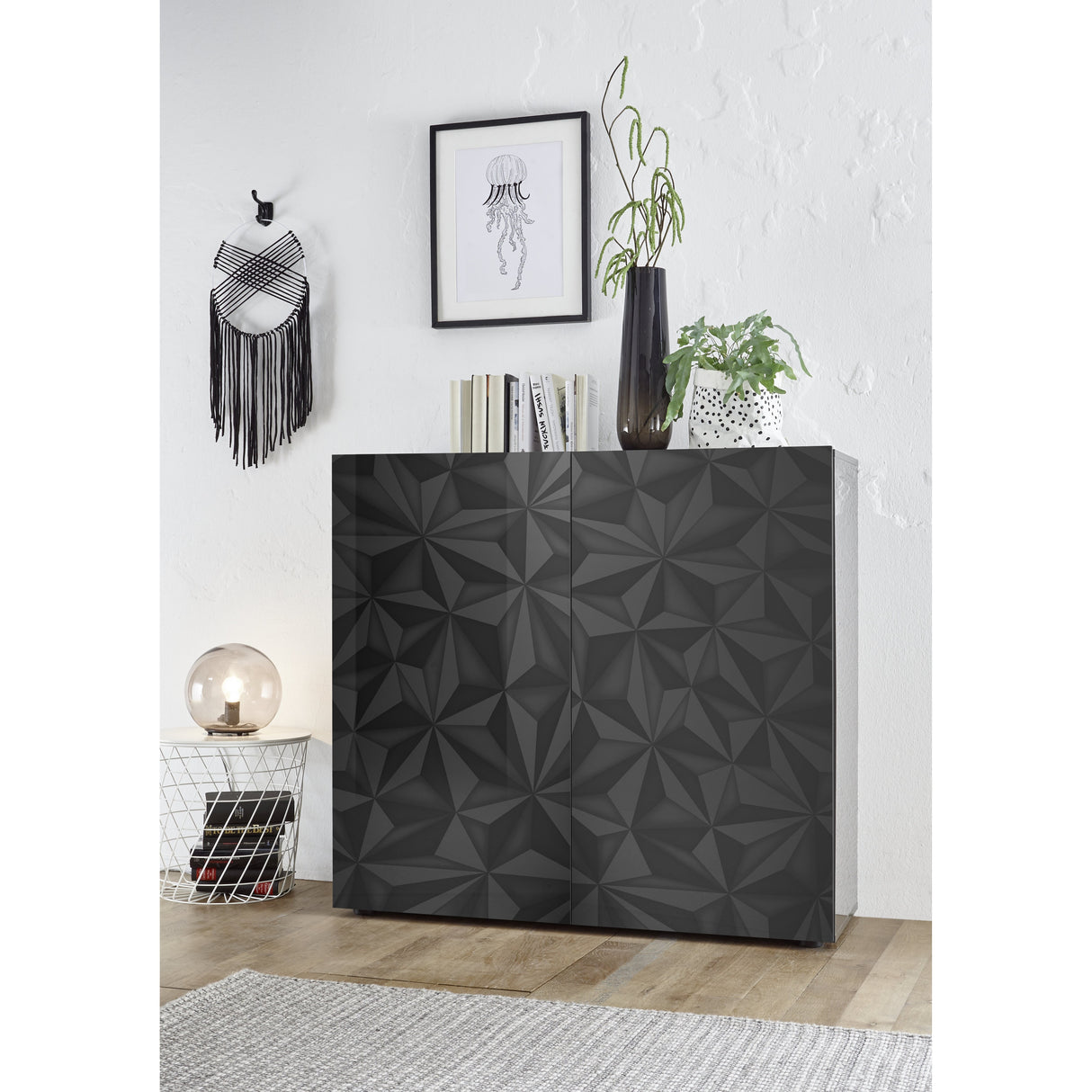 Evora 2 Door Grey Gloss Tall Sideboard/Highboard - FurniComp