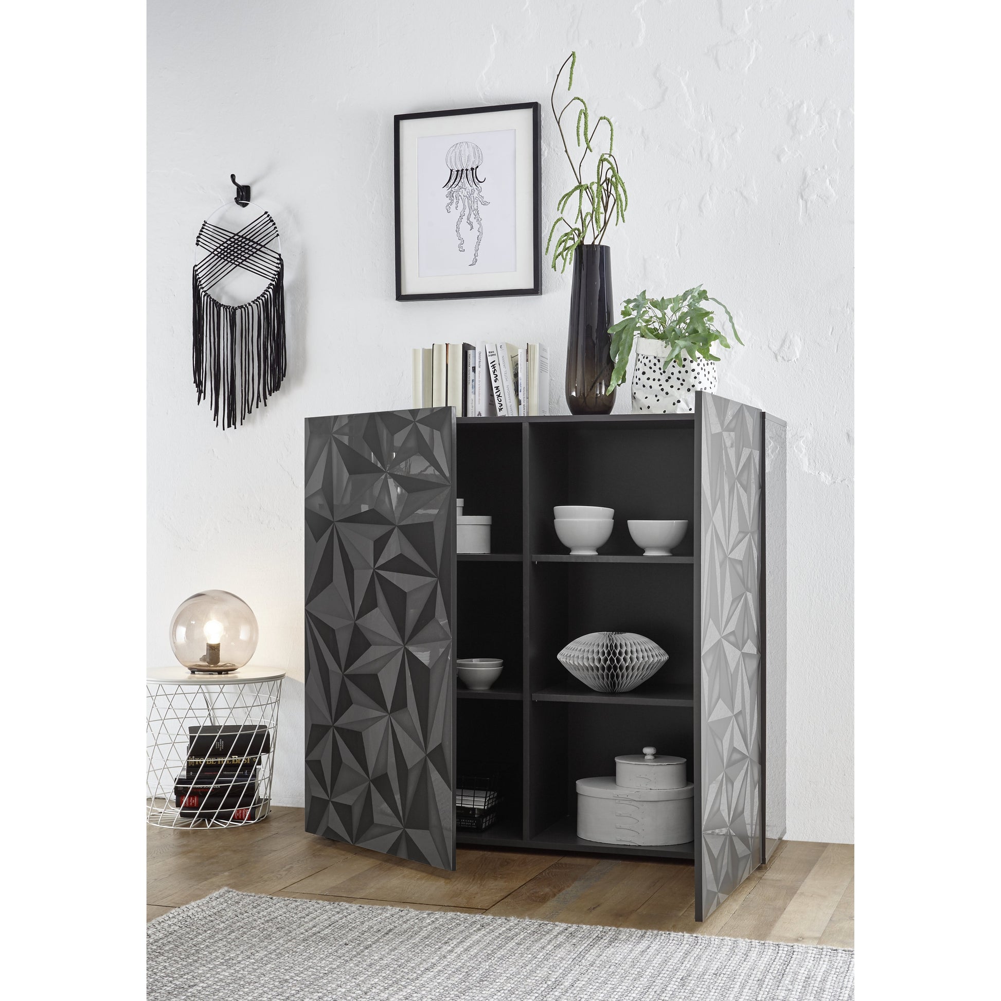 Evora 2 Door Grey Gloss Tall Sideboard/Highboard - FurniComp