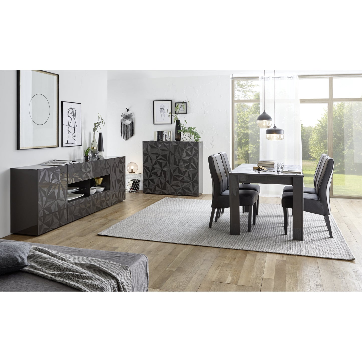 Evora 2 Door 2 Drawer Grey Gloss Sideboard - FurniComp