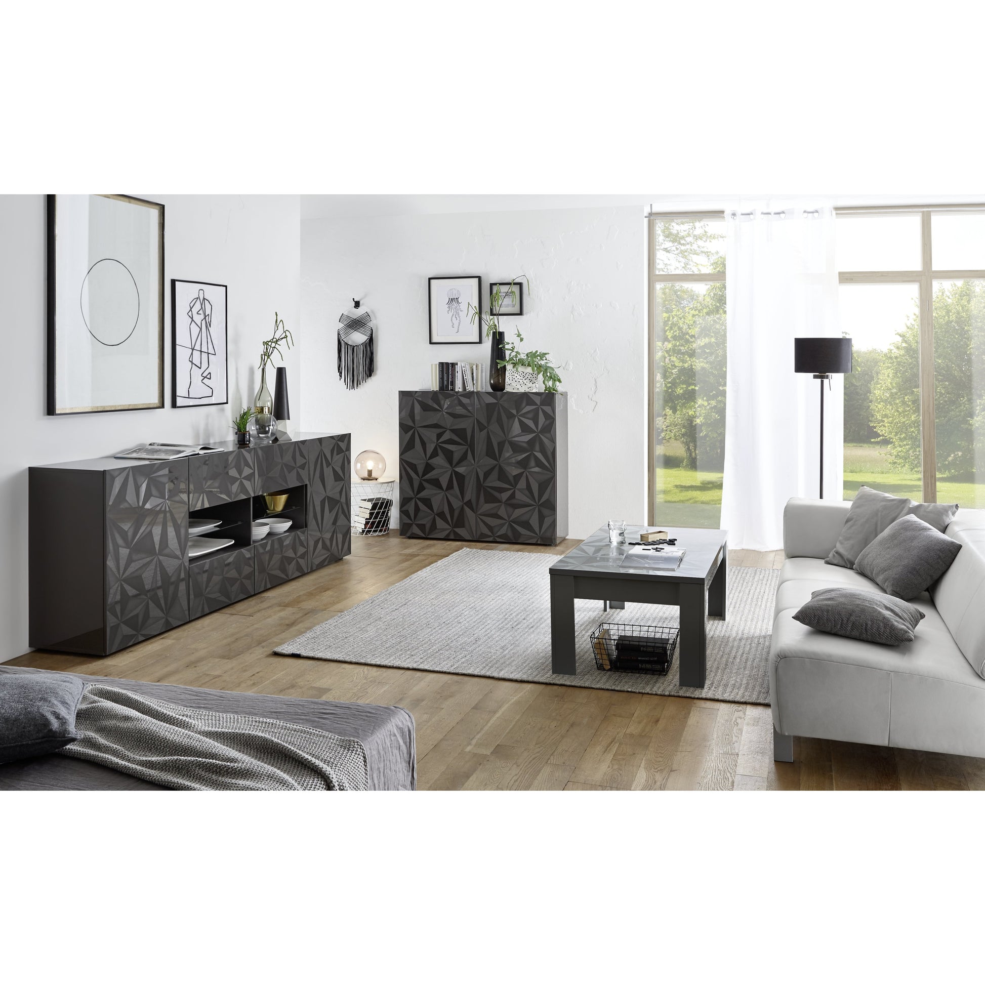 Evora 2 Door 2 Drawer Grey Gloss Sideboard - FurniComp