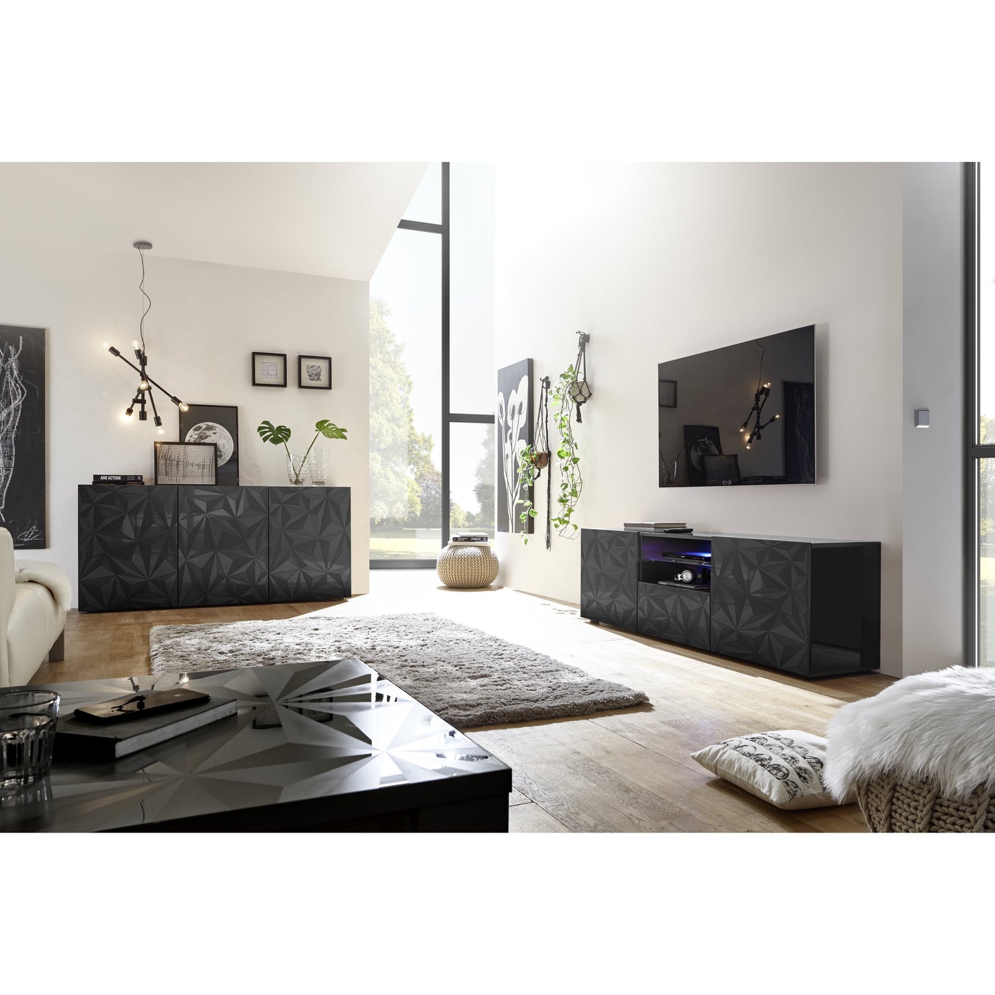 Evora 2 Door Grey Gloss Tall Sideboard/Highboard - FurniComp