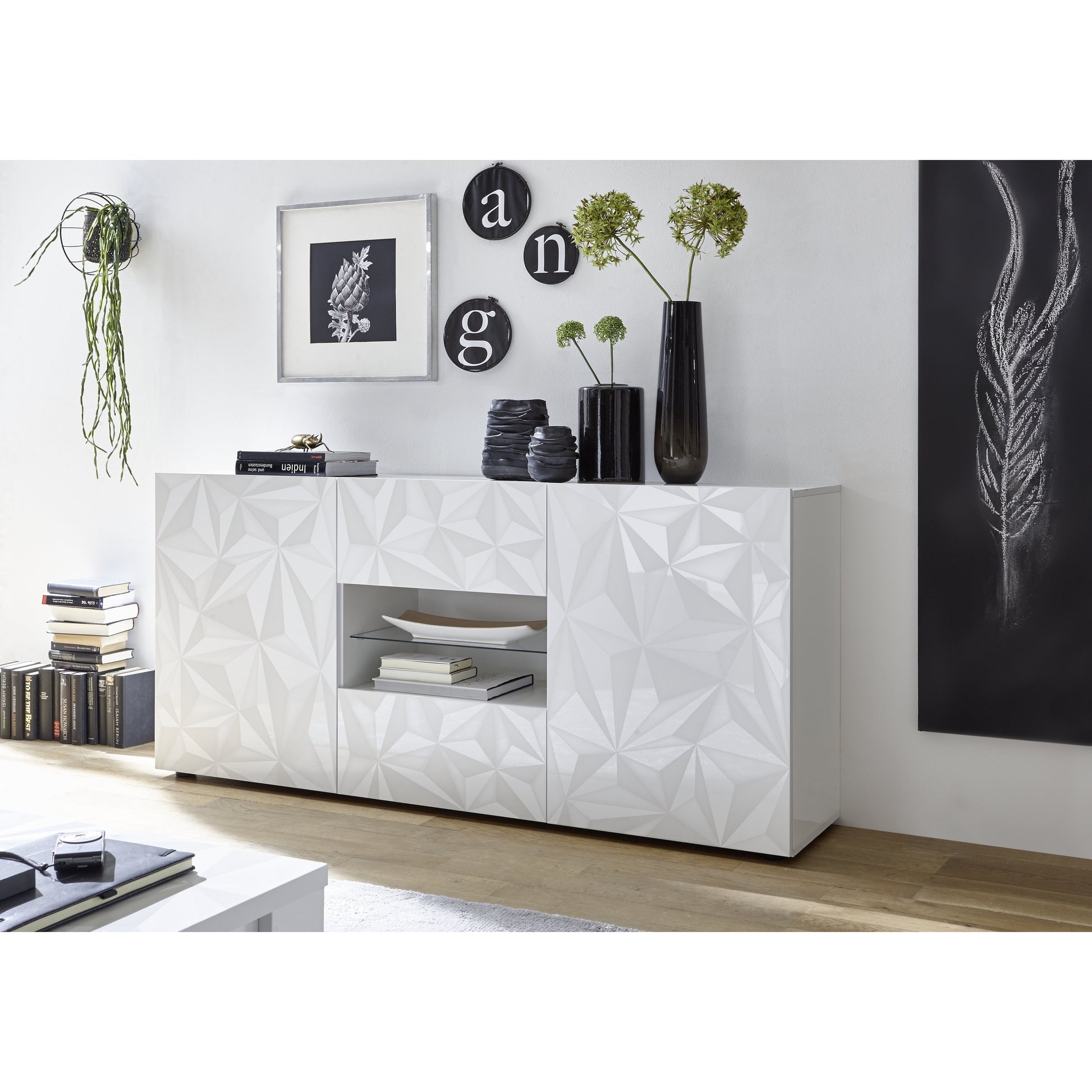 Evora 2 Door 2 Drawer White Gloss Sideboard - FurniComp