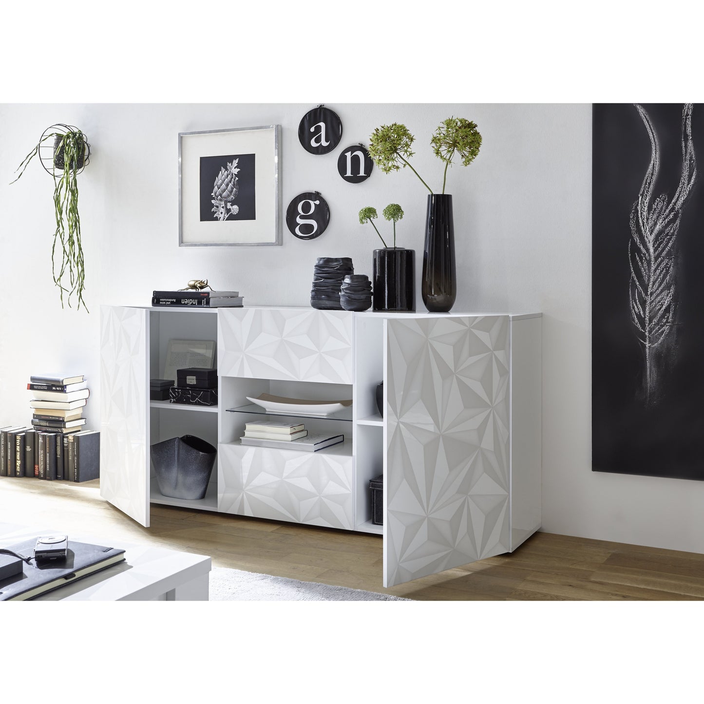 Evora 2 Door 2 Drawer White Gloss Sideboard - FurniComp