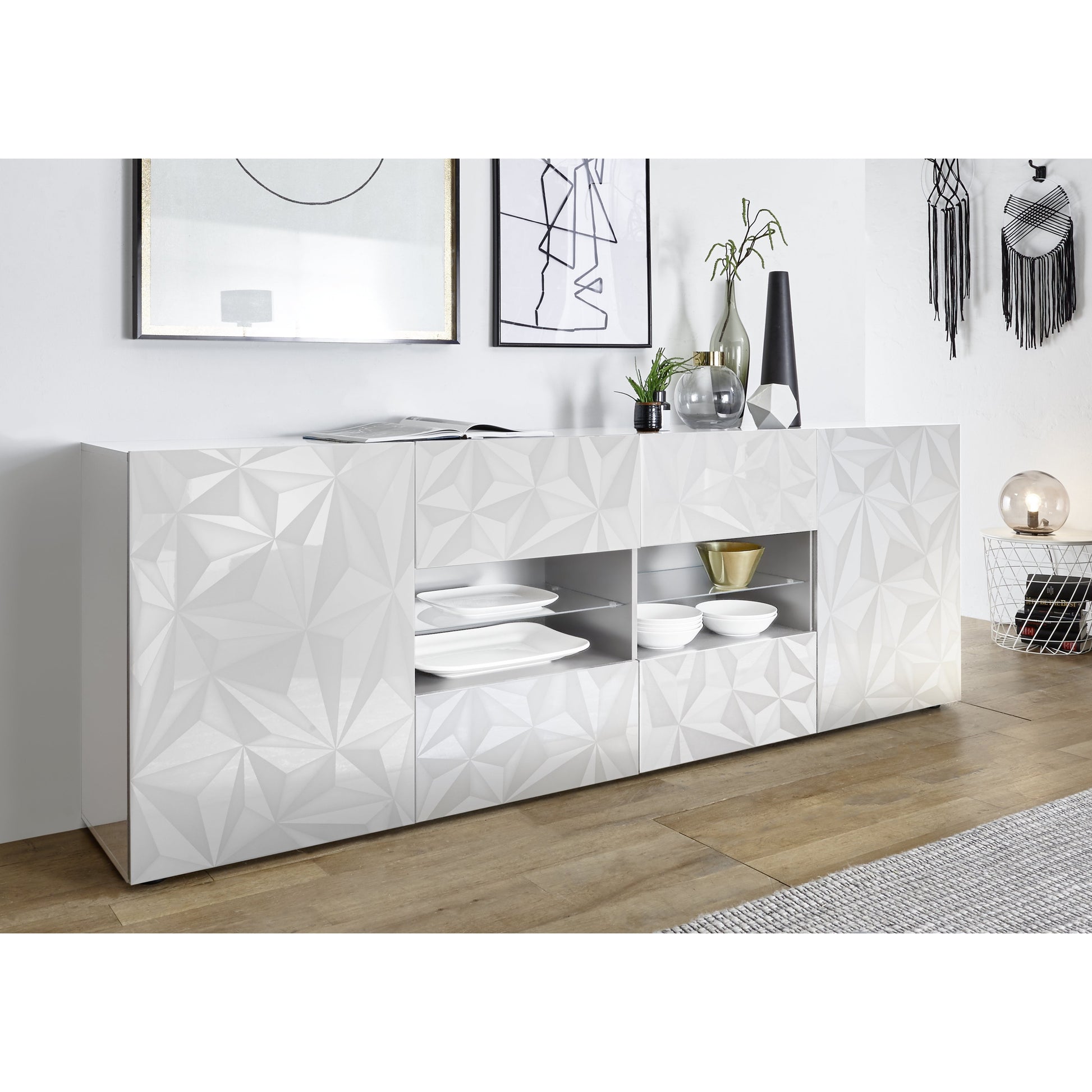 Evora 2 Door 4 Drawer White Gloss Sideboard - FurniComp