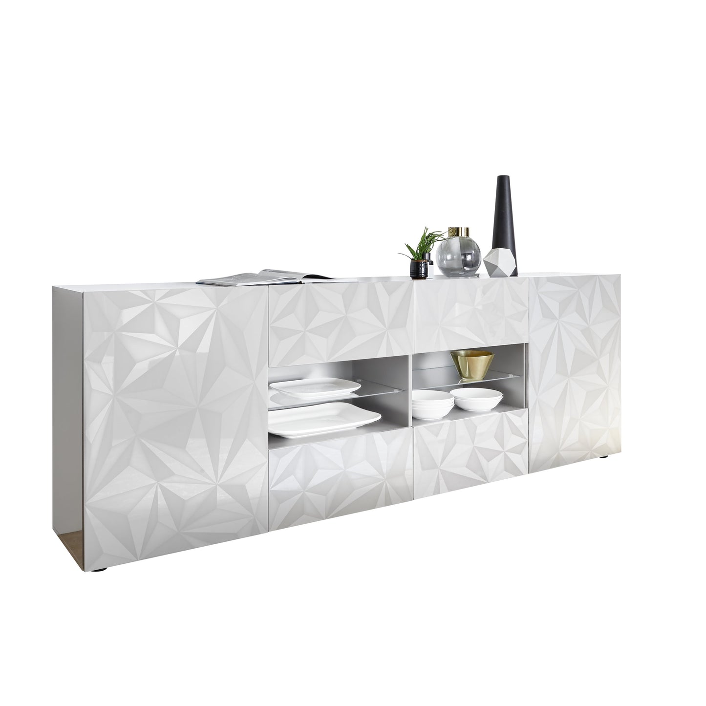 Evora 2 Door 4 Drawer White Gloss Sideboard - FurniComp